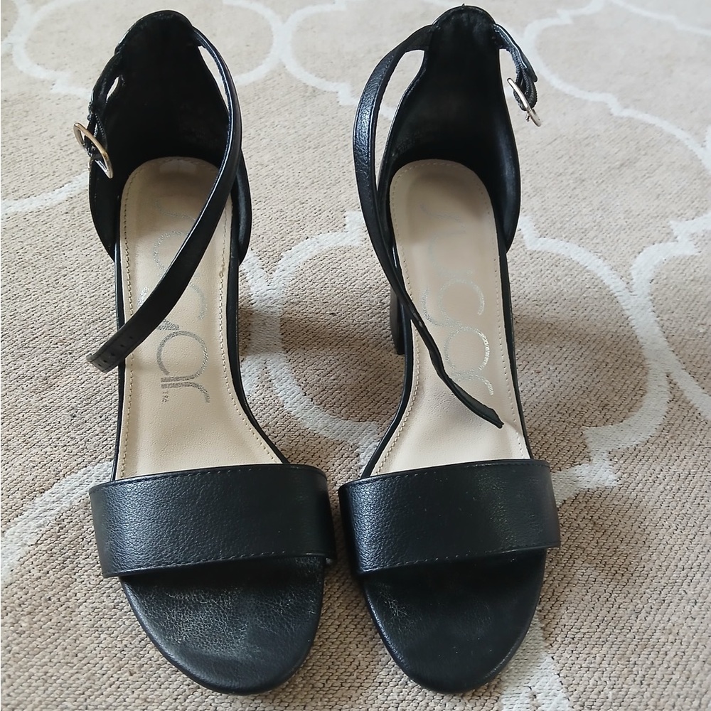 Sugar Elegant Black Ankle Strap Heels